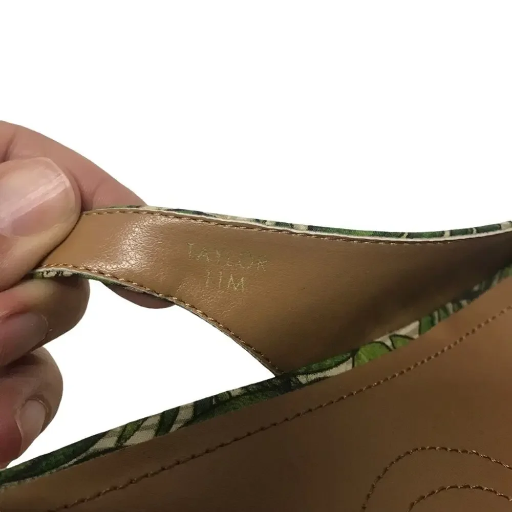 Tahari Taylor Raffia Wedge Sandals tropical palm frond peep toe WOMEN’S SIZE 11